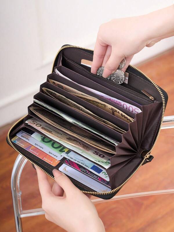 MIYIN Vintage Style Large Capacity Women's Wallet With Multiple Bill And Card Slots, Zipper Closure , Durable, Spacious Compartments - Perfect For Everyday Use, Everyday Wallet | Vintage Style Wallet | Zipper Closure Long Wallet Letter Graphic Wristlet Wallet
