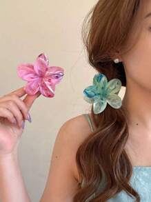 Set de 3 pinzas para el cabello de flores grandes degradadas de acrílico, accesorios elegantes y vintage con textura de mármol para el cabello de la mujer, aptos para uso diario casual y viajes a la playa - Pinza de pelo, sujeta-cabello, recogedor de cabello