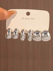 6-12pcs Gold + Silver Teardrop Smooth Hoop Earrings (No Card Packaging) (Bagged)