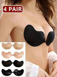 4pairs (2 Pairs Apricot + 2 Pairs Black) Adhesive Strapless Backless Sexy Silicone Bra Breast Petals Women Invisible Bra For Dresses Lingerie Lift & Enhance Small Bust