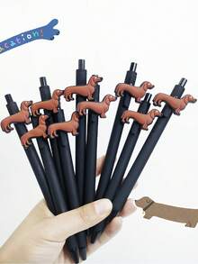 5/10 piezas Bolígrafos de gel redondos de PVC suave con tema de perro salchicha, bolígrafos de regalo para estudiantes de vuelta al cole - aleatorio - Ver 3