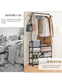 1pc Portable Closet Organizer - Multi-Functional, With Clothes & Shoe Rack, 24 Inches Wide, Portable Wardrobe, Shoe Rack, Storage Rack, Movable Bedroom Clothes Rack, Easy Assembly, Suitable For Living Room, Entrance, Bedroom, Study, Office, Holiday Gifts, Valentine's Day Present - Multicolor - View 7