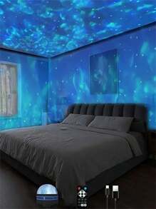 Lámpara proyector LED con efecto de ondas de agua, control remoto RGB, alimentado por USB, proyección de estrellas galaxia para dormitorio, sala de estar, cine en casa, camping, decoración de bodas, fiestas festivas, el mejor regalo para amigos