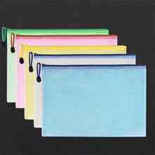 5个装办公透明手提拉链收纳袋，学生信息袋，带拉链口袋，方便分类收纳 - 非常适合十字绣、拼图游戏、旅行、学习、棋盘游戏和办公用品 - A4信纸尺寸，返校季必备