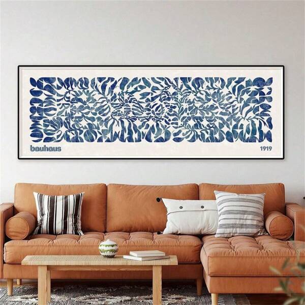 1 Pieza Obra de arte horizontal abstracta de Bauhaus - Cartel geométrico náutico azul y colorido, adecuado para decoración de la sala de estar, dormitorio, comedor, regalo de cumpleaños, graduación, decoración de pared, impresión en lienzo, póster de pintura al óleo, impresión de estilo minimalista moderno, regalo ideal, sin marco