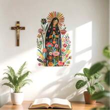 1 pièce Notre-Dame de Guadalupe Sticker mural de statue de fleurs de lune Sticker de porte Vierge Marie en prière Décor de chambre d'enfant Chambre à coucher Salon Bureau Autocollant décoratif Papier peint Décoration de maison Décoration de pièce Autocollants muraux Personnalisés