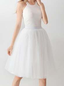 1 Pc Midi Length Tulle Tutu Skirt For Halloween Cosplay Wedding Party Black Dark Green Dusty Rose White Pink Fall Clothes For Women - Multicolor - View 19