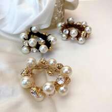 1pc Elegant Rhinestone Faux Pearl Hair Tie For Women, Simple Chic Hair Band Hair Accessory Ponytail Holders Hair Elastics Hair Rubber Bands Scrunchies Hair Rope Elastic Hair Tie, Hair Bobbles