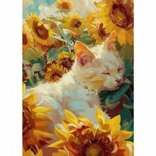 1 件可选有趣的橙色猫躺在向日葵海报可爱猫喝咖啡帆布画适用于客厅墙壁艺术画家居装饰壁画可重复使用框架 - 彩色 - 查看 12