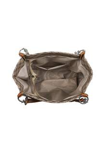 百搭时尚几何图案单肩托特包，适合休闲和通勤 - 灰色 - 查看 8