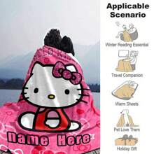Sanrio Couverture personnalisée Hello chat avec nœud rose et cœurs - Flanelle ultra douce de 280 g/m², cadeau personnalisé pour les amis, petites amies, couverture douillette toutes saisons, couverture mignonne, design contemporain en flanelle, impression par transfert de chaleur