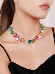 BOCAR 1pc Elegant Rhinestone-Encrusted Chain Necklace, Suitable For Daily Wear - Necklace - View 7