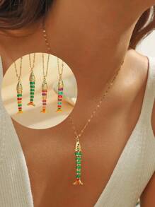 1pc Fashionable Handcrafted Colorful Glazed Cute Fish Pendant Necklace, Vibrant And Adorable For Spring And Summer, 316L Stainless Steel Non-Fading Gold Color Waterproof Women Jewelry, Ideal For Daily Wear, Occasions, Birthday, Mother's Day Gift