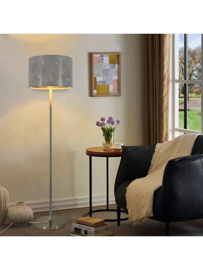 Moderne Vloer Lamp Living Room The Is Made Of Grijs Goud Star ed Fabric Lampshade, Measuring 144cm. It Comes An E27 Foot Switch Plug, Bedrooms, Children's Rooms, Corridors Excluding Verlichting Bulbs view 2