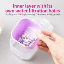 Caja de almacenamiento de herramientas de uñas con filtro de doble capa cuadrada, contenedor de limpieza de cepillos de manicura - Morado - Ver 2