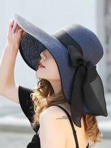 Chapeau de soleil à large bord pour femmes, chapeau de paille décontracté de plage pour les vacances, mode