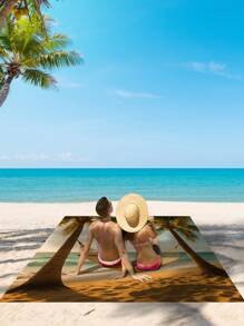 1 套夏季元素防沙沙滩毯套装包括沙滩垫、挂钩、手提袋、沙滩别针，适用于海滩、露营和野餐 - 彩色 - 查看 1