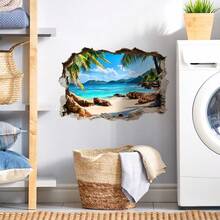 1 件打破墙壁，海边的海滩和椰子树墙贴，用于房间装饰，节日家居装饰，最佳礼物，乙烯基墙贴，可移除贴纸家居装饰墙面装饰个性化墙贴 - 彩色 - 查看 6