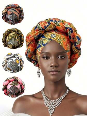 A Pack Of Women's Black Sheep Bone Braid Printing Head Scarf Summer Brimless Beanie With Decorative Scarf Spring Satin Simulation Silk Simple Fashion Versatile Neckerchief Fashion Thick Braid Cross Hat Professional Wear Suitable For Going Out Commuting Shopping Walking Daily Wear Use