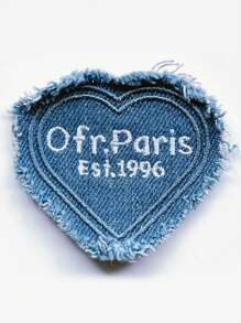4pcs Embroidered Label Hat, Pink Denim Frayed Heart-Shaped Letter Down Jacket, Patchwork Hat Accessory