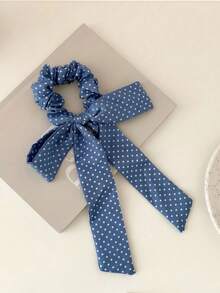 1 件印花波尔卡圆点蝴蝶结发圈丝带马尾辫固定器可爱发饰发圈发圈发圈 - 彩色 - 查看 8