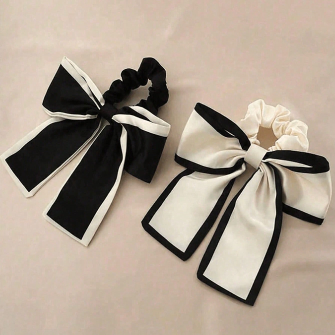 Stück Damen Schwarz & Beige Koreanischer Stil Satin Schleifen Haargummis, elegante vintage Haaraccessoires geeignet für Dutt, Pferdeschwanz, Alltag - SHEIN - Modalova