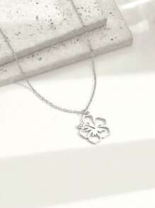 1 pieza Collar de flor hueca de estilo francés minimalista para mujeres, joyería de acero inoxidable para uso diario, San Valentín