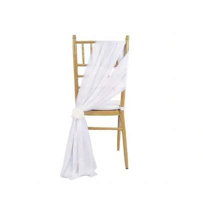 16 Pcs White Polyester Tulle Fabric Chair Decoration Strip, 20*275cm/7.8*108in, Bridal Tulle Sheer Covers For Wedding, Party, Dinner, Shower Event, Hotel Decor