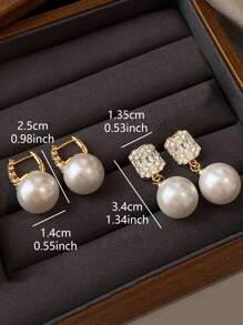 2 paires de boucles d'oreilles pendantes élégantes et vintage pour femmes, ornées de perles et de Zircone cubiques. Léger, pour un port casual, de soirée, de mariage, pour tous les jours, au printemps/été.