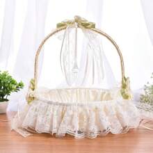 Elegant Lace Fabric Wedding Basket, Bridesmaid Handheld Flower Basket For Western Wedding Decor