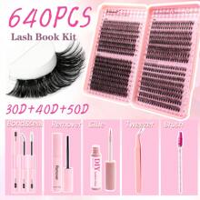 Waloshow Quick Makeup For School 720Pcs D Curl Lash Cluster Eyelash Kit ,Cluster Lashes With White Glue, Natural Fake Eyelashes Glue Remover And Individual Tweezers , Colored False Lashes In 4 Styles (Colored /20D/30D/50D) For Beginners,Makeup Tools Back To School