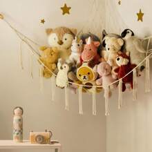 1pc Large Boho Stuffed Animals Net Or Hammock, Toy Hammock, Stuff Animal Storage Corner Hanging Net Holder, Mesh Hammock Plush Toy Hanging Storage With Tassel Hooks For Bedroom