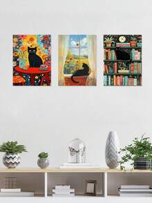 3 件迷人的房间墙壁艺术装饰，猫咪画作，书架艺术印刷品，蝴蝶帆布印刷墙壁艺术，查看墙壁装饰，花卉现代家居装饰，墙壁艺术，房间美学，海报，理想礼物，可选框架 - 3件/套 - 查看 7