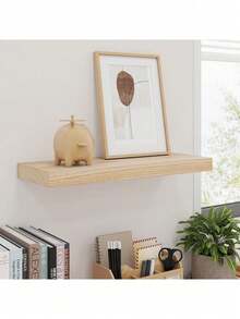 天然木质浮动搁板，16 英寸（约 40 厘米）天然实木支架，适用于客厅、卧室、家庭办公室 - 天然 - 彩色 - 查看 3