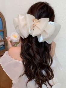 Clipe de Cabelo com Laço Grande de Cetim Doce, Acessório de Cabelo com Pérola e Strass em Forma de Borboleta Elegante para Coque Bagunçado, Clipe de Cabelo de Alta Qualidade com Mola, Clipes de Cabelo, Grampos de Cabelo