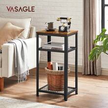 3-Tier Tall Side Table, Small Telephone End Table Stand With 2 Mesh Storage Shelves Office, Bedroom, Living Room, Kitchen Cart, Rustic Brown And Black-Cll - 1 - View 4