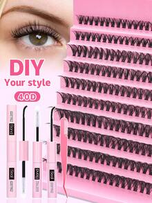 40D DIY 睫毛延长套装 200 簇 D 卷单根睫毛，8-16 毫米混合睫毛簇，配有睫毛粘合剂和密封剂以及应用工具，您可以自己在家涂抹，打造最美丽的外观，成为美丽优雅的女人 - 粉色 - 查看 14