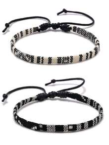 2 件/5 件波西米亚编织冲浪手链，可调节海滩手链，适合女孩，夏季海滩，黑白 - 黑與白 - 查看 14