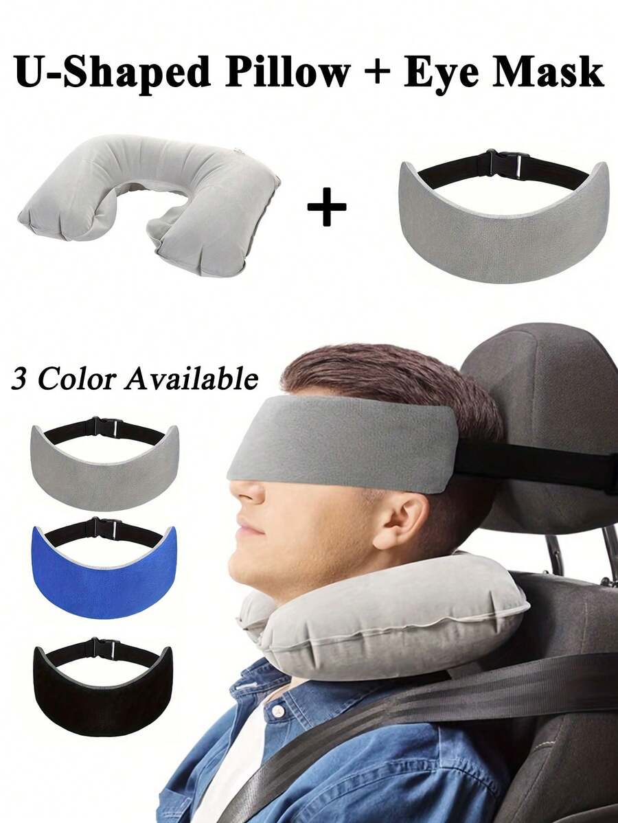 U-Shaped Pillow + Eye Mask,Travel Pillow, Comfortable Travel Neck Pillow U Shape, Support Neck And Head To Relieve Fatigue, Portable Neck Pillow Suitable For Planes, Trains, Self-Driving Cars Travel Essentials Travel Accessories Vacation Summer Holiday Back To School Travel Pillow Neck - Multicolor - View 1