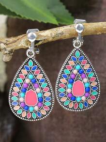 2 piezas de clips de oreja vintage bohemios con diseño geométrico calado, pendientes de clips de moda creativa y de alta gama sin necesidad de perforación