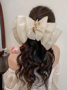 Clipe de Cabelo com Laço Grande de Cetim Doce, Acessório de Cabelo com Pérola e Strass em Forma de Borboleta Elegante para Coque Bagunçado, Clipe de Cabelo de Alta Qualidade com Mola, Clipes de Cabelo, Grampos de Cabelo