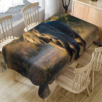 1pc Elephant Running On Grassland Printed Modern Tablecloth For Home, Restaurant, Kitchen Table, Dining Table Cover, Daily Home Cooking Use