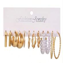 Set de 24 pendientes anchos con diseño de nudo geométrico y perlas falsas,con elementos metálicos, apropiados para vacaciones, fiestas, citas y combinación diaria