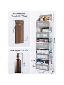 Door Hanging Storage Organizer, Storage Box, Hanging Wardrobe Storage Organizer, 5-Tier Hanging Door Storage Rack With 5 Large Capacity Pockets, Anti-Tilt, Suitable For Bedroom, Bathroom, Pantry - 灰色 - 查看 2