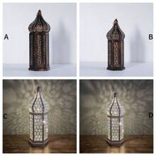 1 szt. Nowa, bliskowschodnia, marokańska, zabytkowa, pusta lampa wiatrowa LED, żelazna latarnia artystyczna do hotelu, atmosfera wystroju domu, [wysyłana bez baterii]