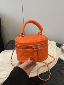 Bolso de cadena mini ligero acolchado tipo cubo, adecuado para niñas, estudiantes universitarias y trabajadoras de oficina - Naranja - Ver 8