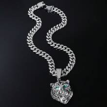 1pc Hiphop Rhinestone Tiger Head Pendant Necklace For Men, Streetwear Cuban Chain - Multicolor - View 19