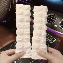 2pcs White Puff Car Shoulder Pads, Soft & Comfortable Anti-Chafing Shoulder Covers, High-End Car Seat Belt Protector Covers, Creative Car Interior Accessories - White - View 1