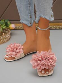 2025 Summer New Wide Fit Women's Fashion Strap Floral Decor Open Toe Flat Sandals, Soft Bottom Comfortable Non-Slip, Suitable For Outdoor Casual, Beach Resort, Holiday Party