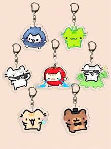 1 pièce Porte-clés mignon en acrylique avec chat de dessin animé, chat rose girly, chaton naïf, chaton à fleurs, chaton fraise, chaton lunettes de soleil, chaton câlinant la courtepointe, chaton comptant de l'argent, porte-clés thème animal, charme de sac cadeau pour amis et couples, accessoires de voiture, sac à dos pour l'école